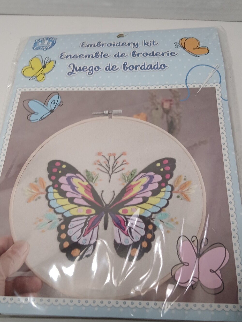 Embroidery Kit for Beginners Butterfly Needle Cross Stitch Kit with Hoop New
